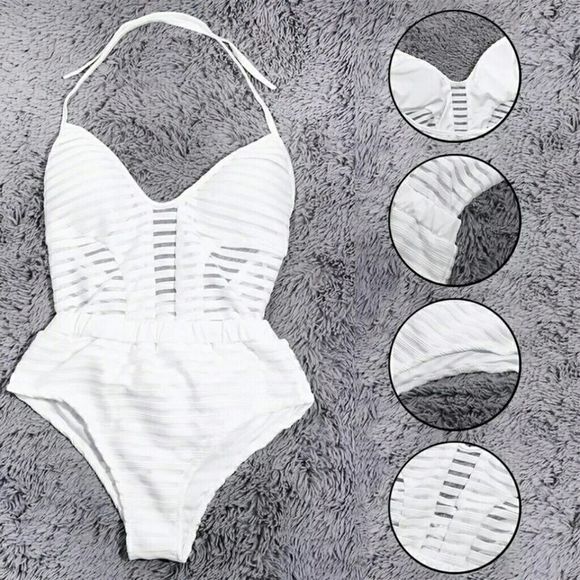 New..White sexy striped woman swimsuit monoki - Picture 7 of 8